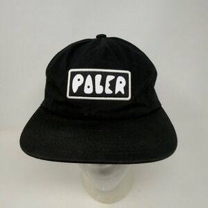 Poler Stuff Camp Vibes Snapback Hat Mens Black Cotton 5 Panel Flat Brim Cap OSFM